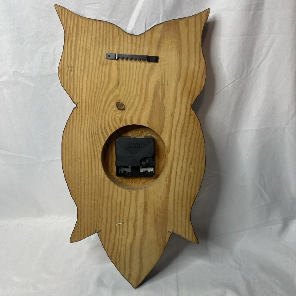 Vintage Well Made Lacquered Wooden Owl Clock. Not Working. For Parts Only